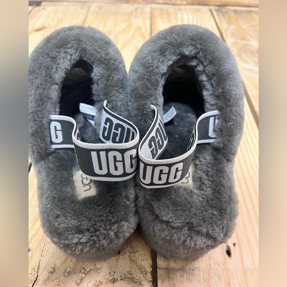 UGG Gray Fluffy Slide Fur Slippers Womens Size 10 Slingback - Picture 4 of 8